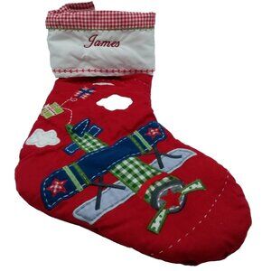 Pottery Barn Kids James Airplane Christmas Gifts Holiday Stocking Quilted Xmas